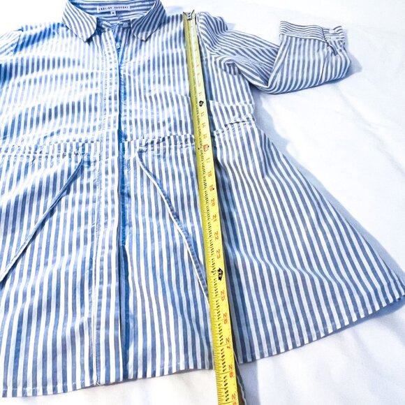 NEW English Factory Blue & White Striped Peplum Blouse with Drawstring Tie Waist - Picture 7 of 9